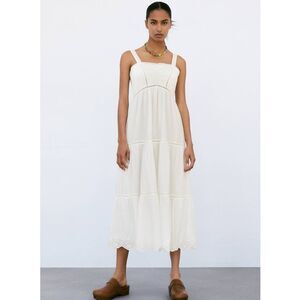 ZARA PINTUCK MIDI DRESS ECRU NEW